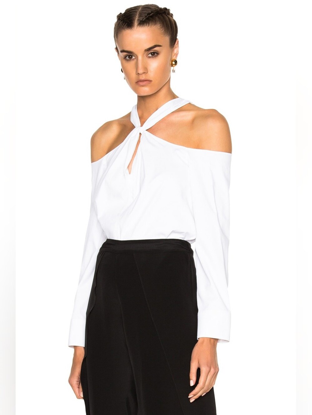 Rag & bone Sz S White Collingwood Cold Shoulder Long Sleeve Halter Top